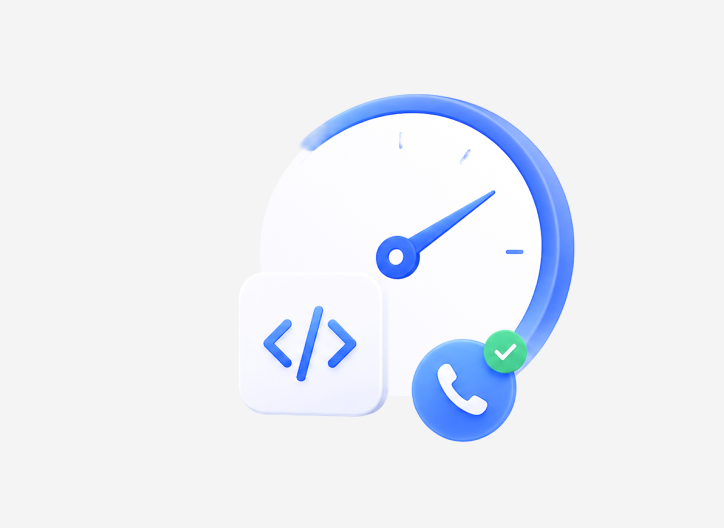 Speed gauge at full with a call icon and a check mark