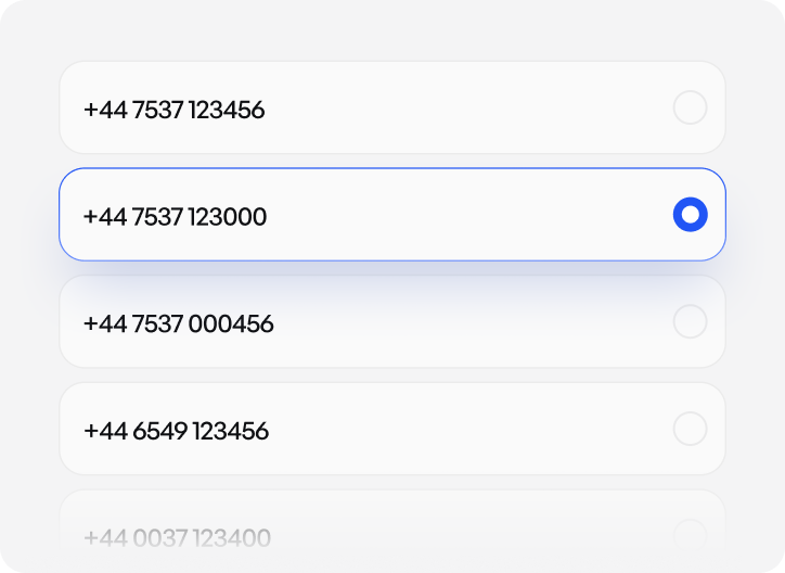 List of available phone numbers with one selected